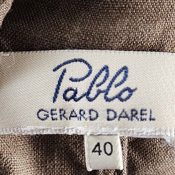 Pablo Gerard Darel Beige Tan 100% Linen Button Front Belted Jacket - Picture 4 of 5